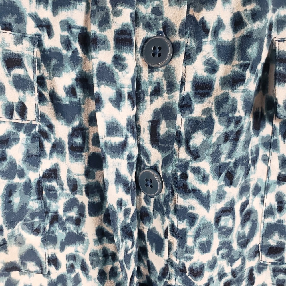 Laura Scott Woman Plus Size 2X Animal Print Blouse V-Neck Roll Tab Sleeve Teal - Picture 4 of 11